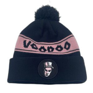 Voodoo Doughnut Baron Patch Beanie Cuffed With Pom Pom Hat Black & Pink